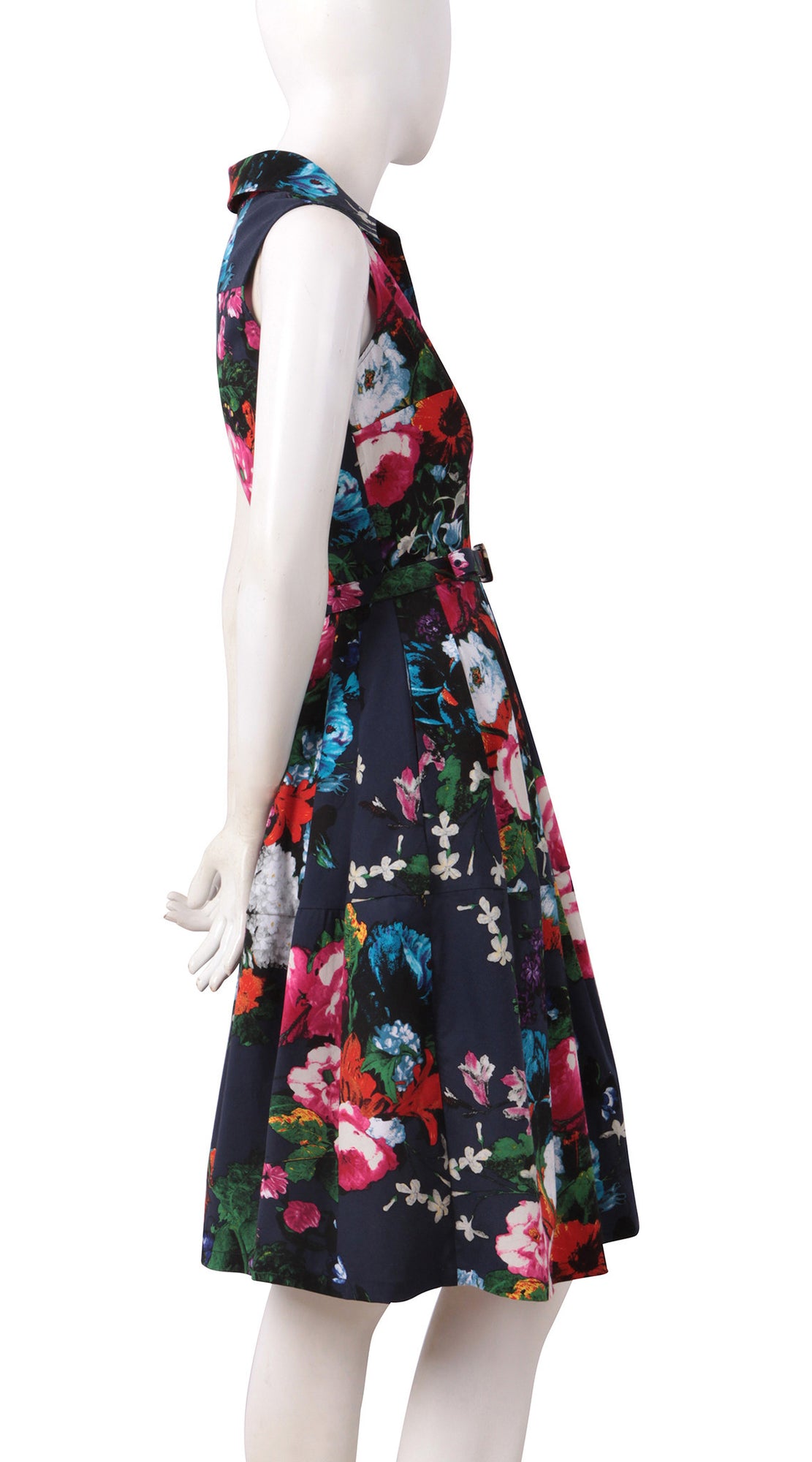 Sleeveless | Rembrandt | Midnight Blue Rose | Right | Shirt Dress By Samantha Sung