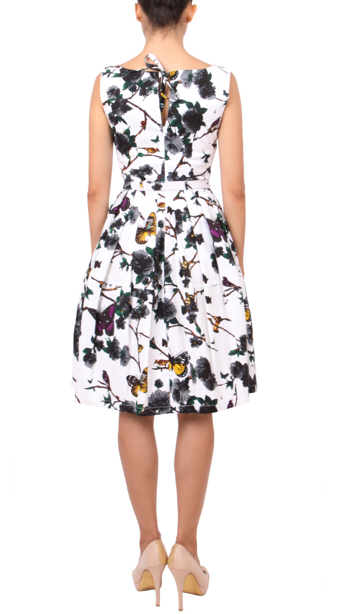 Sleeveless | Rose Butterfly | White Black | Back | Dress By Samantha Sung