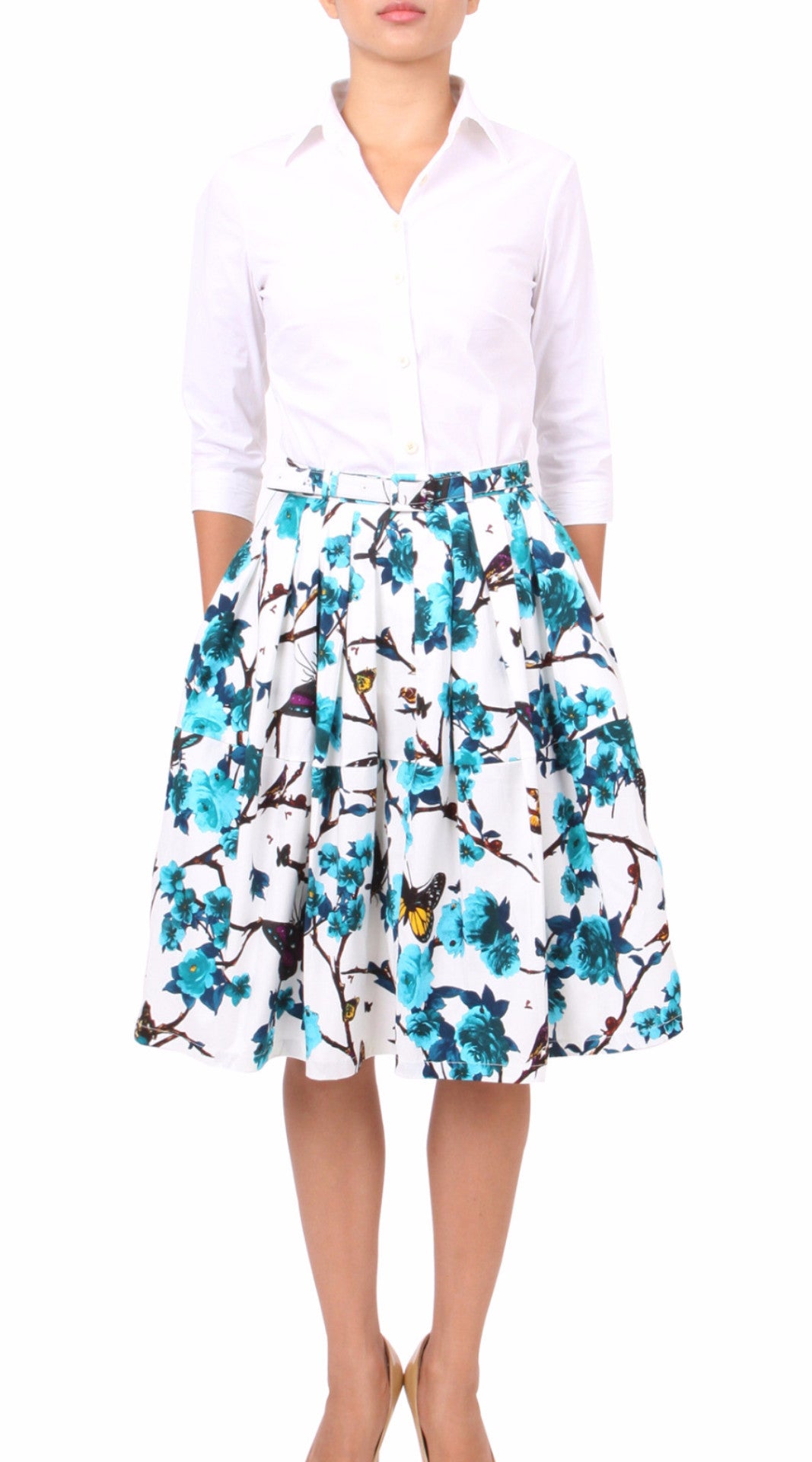 Regular | Rose Butterfly | White Aqua | Front | Skirt By Samantha Sung