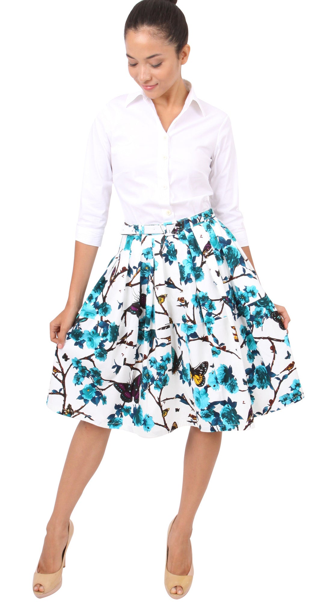 Regular | Rose Butterfly | White Aqua | Front-1 | Skirt By Samantha Sung