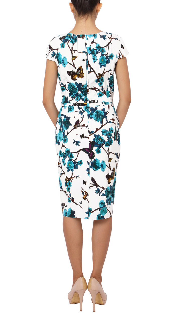 Cap Sleeve | Rose Butterfly | White Aqua | Back | Dress By Samantha Sung