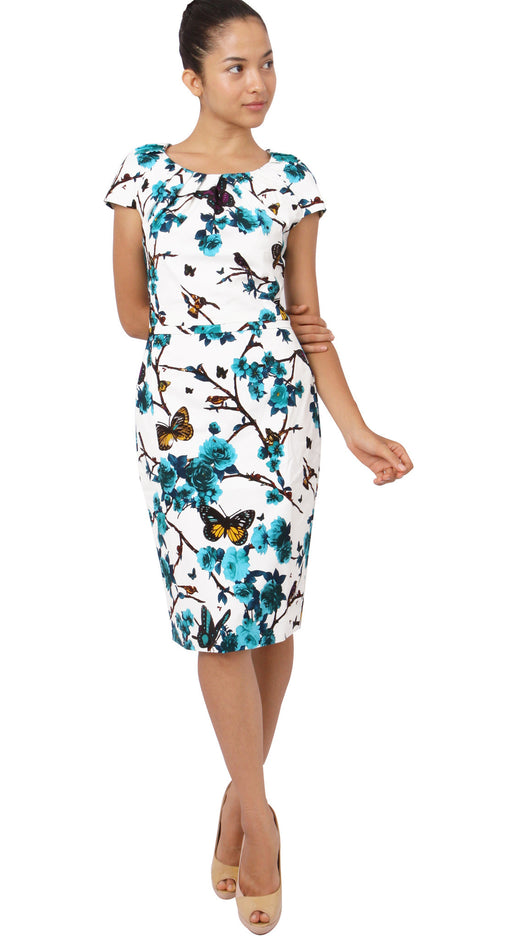 Cap Sleeve | Rose Butterfly | White Aqua | Front-1 | Dress By Samantha Sung