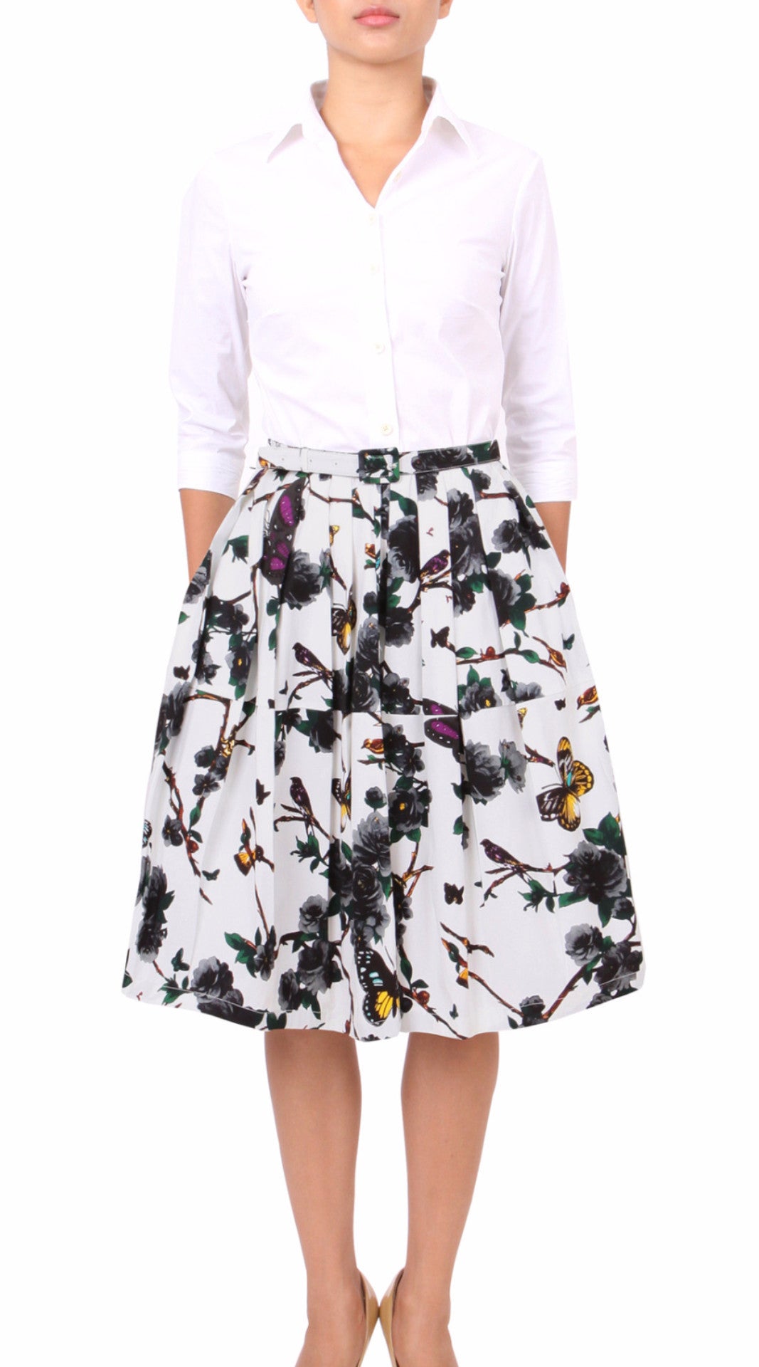 Regular | Rose Butterfly | White Black | Front | Skirt By Samantha Sung