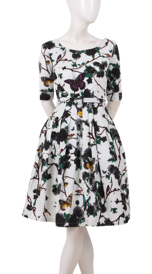 1/2 Sleeve | Rose Butterfly | White Black | Front Style | Dress By Samantha Sung