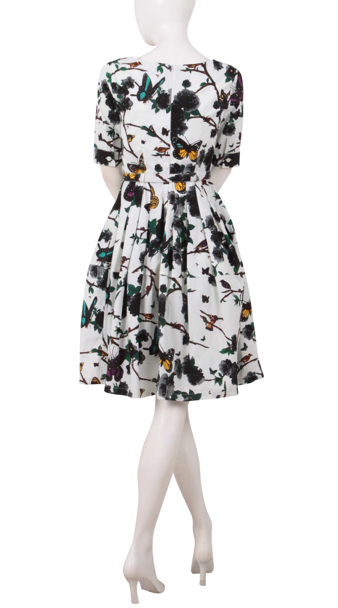 1/2 Sleeve | Rose Butterfly | White Black | Back | Dress By Samantha Sung