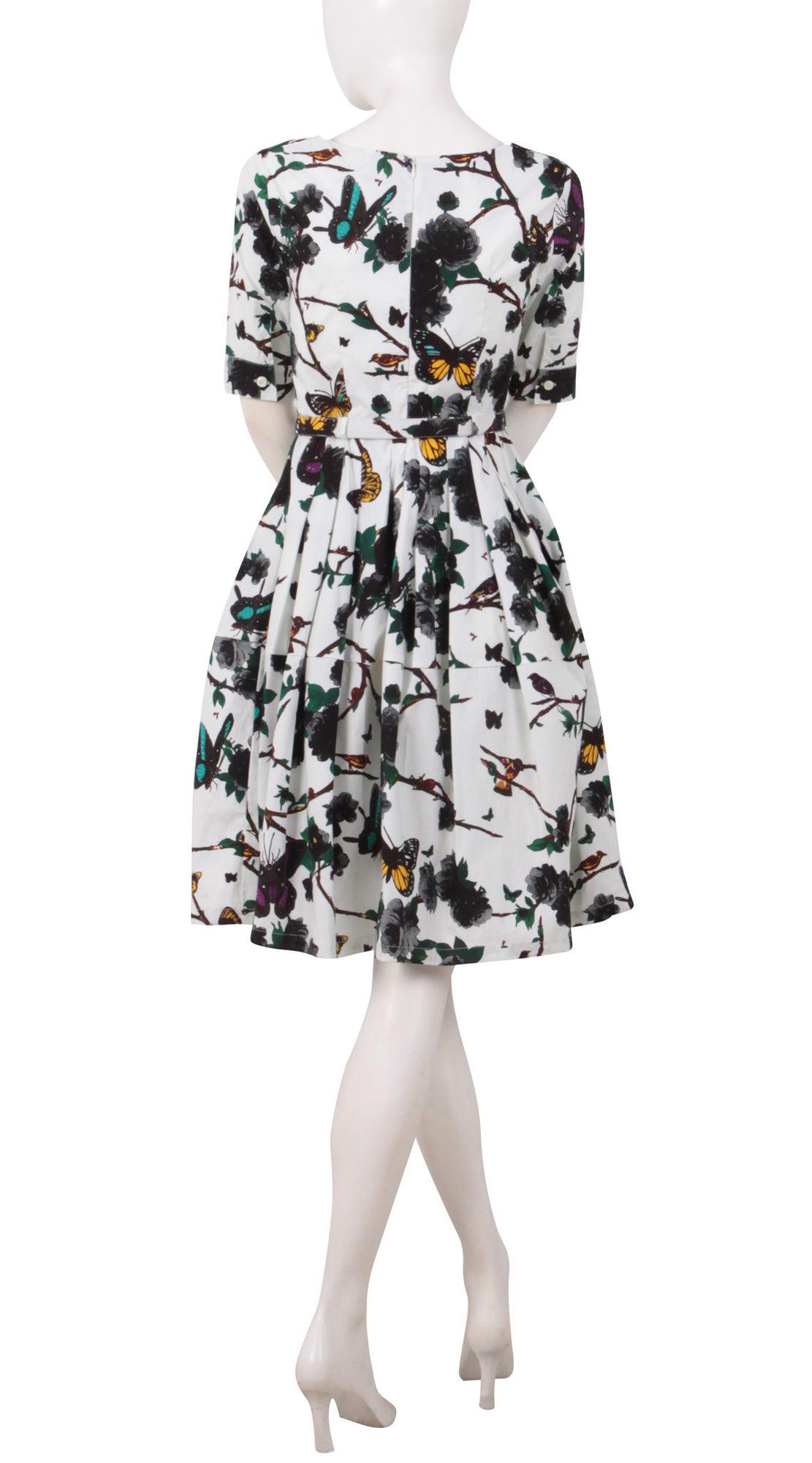 1/2 Sleeve | Rose Butterfly | White Black | Back | Dress By Samantha Sung