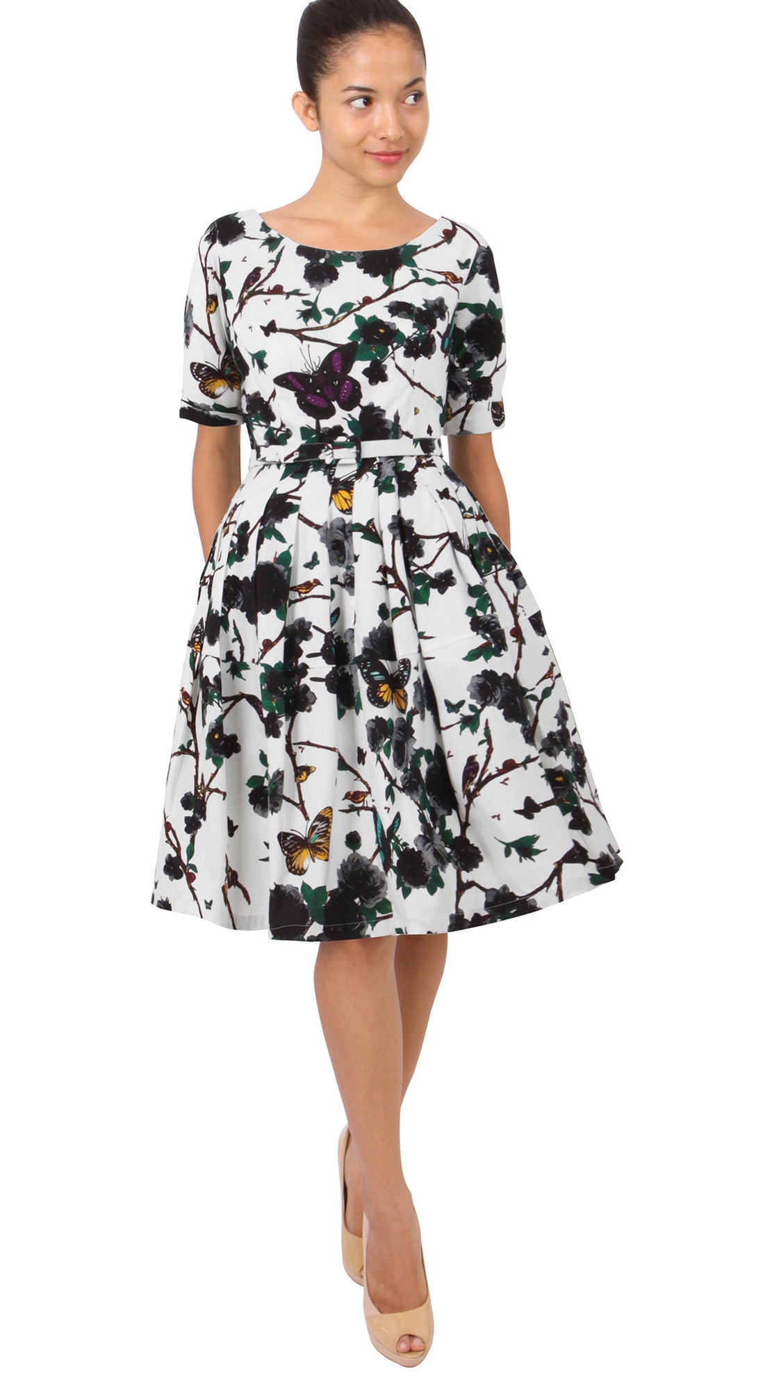 1/2 Sleeve | Rose Butterfly | White Black | Front Style | Dress By Samantha Sung