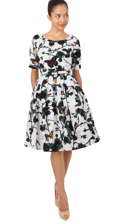 1/2 Sleeve | Rose Butterfly | White Black | Front Style | Dress By Samantha Sung