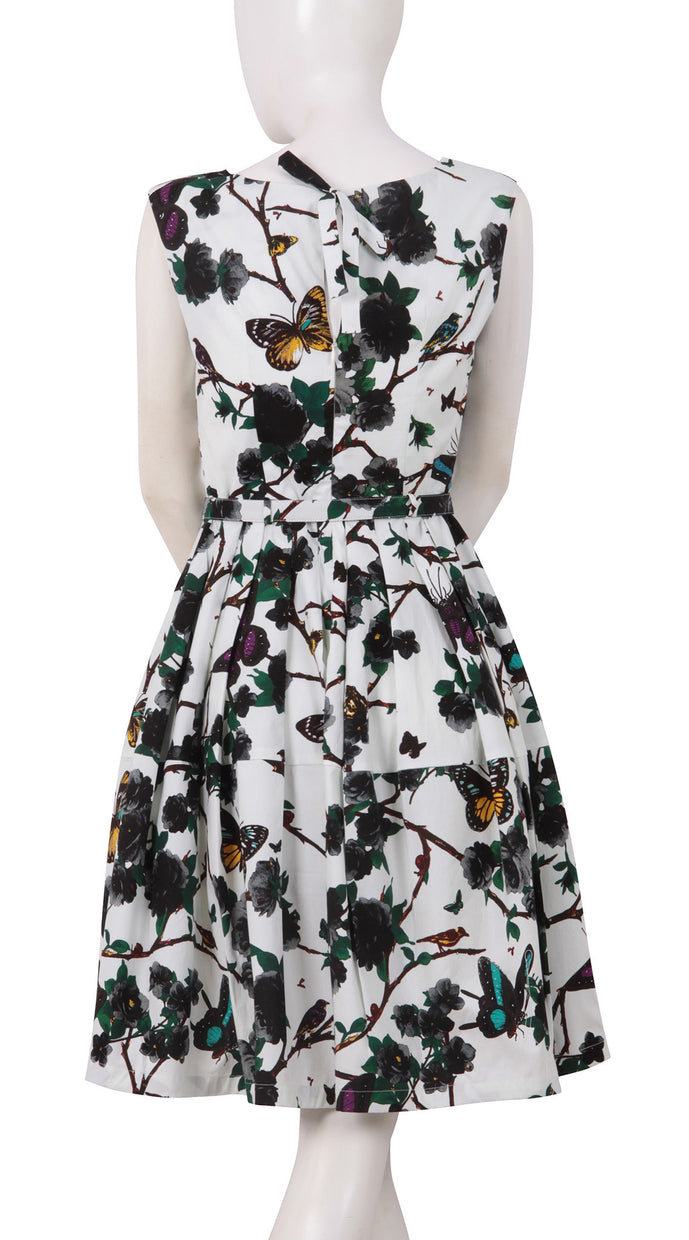 Cap Sleeve | Rose Butterfly | White Black | Back | Dress By Samantha Sung