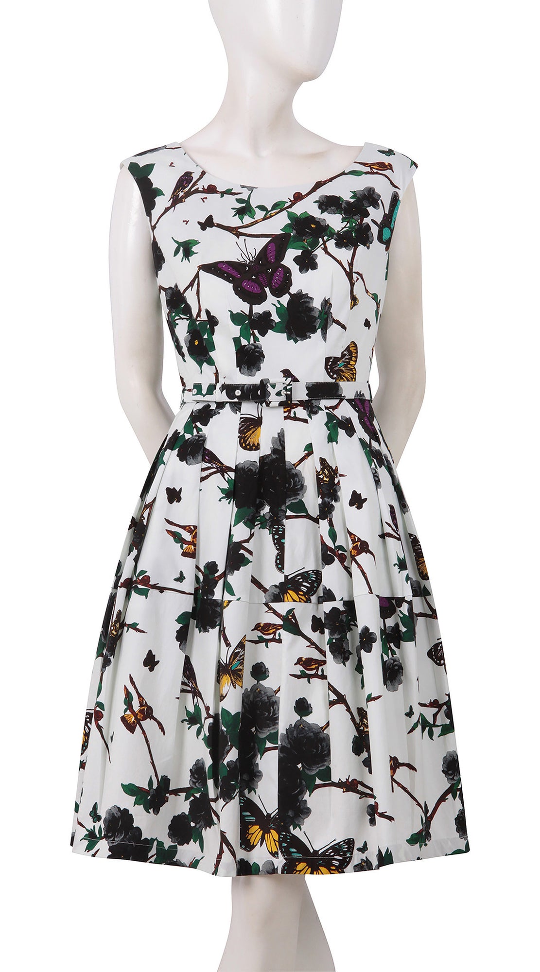 Cap Sleeve | Rose Butterfly | White Black | Front-1 | Dress By Samantha Sung