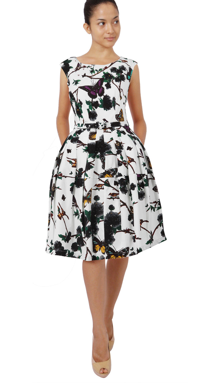 Cap Sleeve | Rose Butterfly | White Black | Front Style | Dress By Samantha Sung