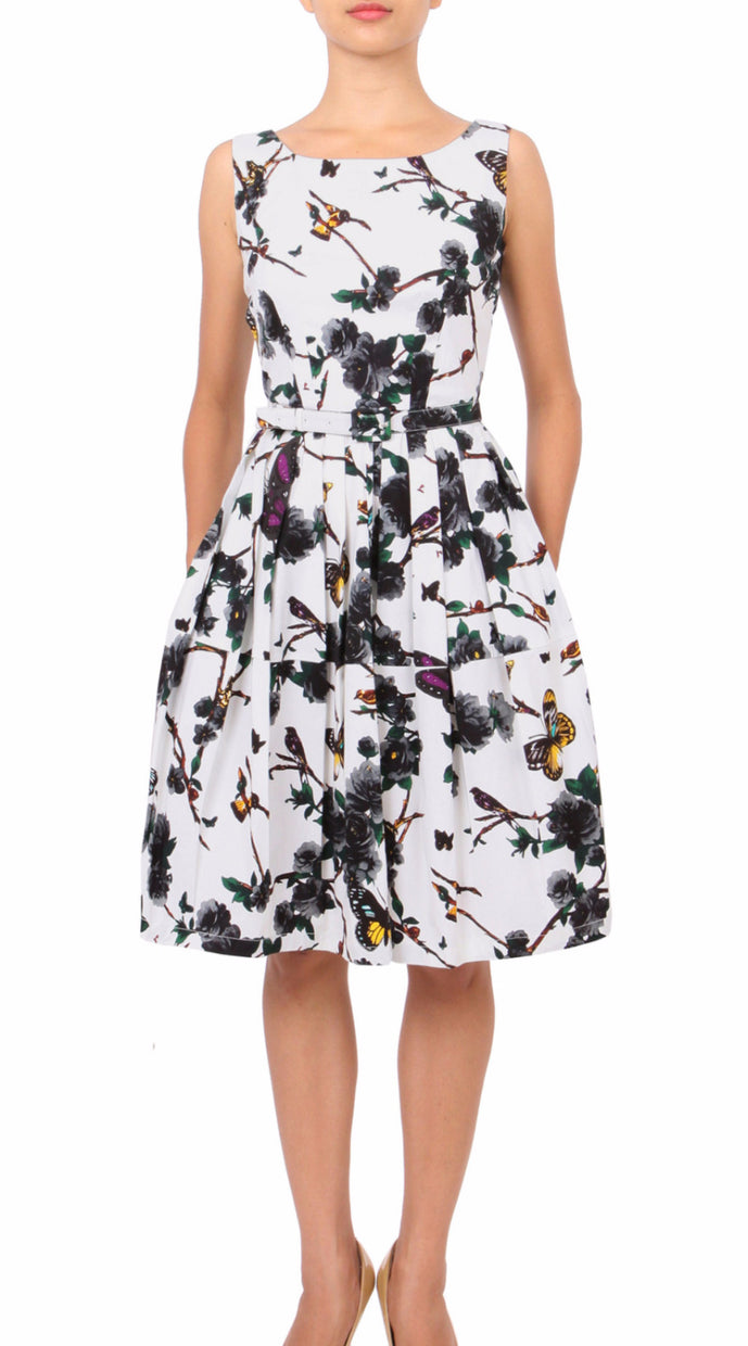 Sleeveless | Rose Butterfly | White Black | Front | Dress By Samantha Sung