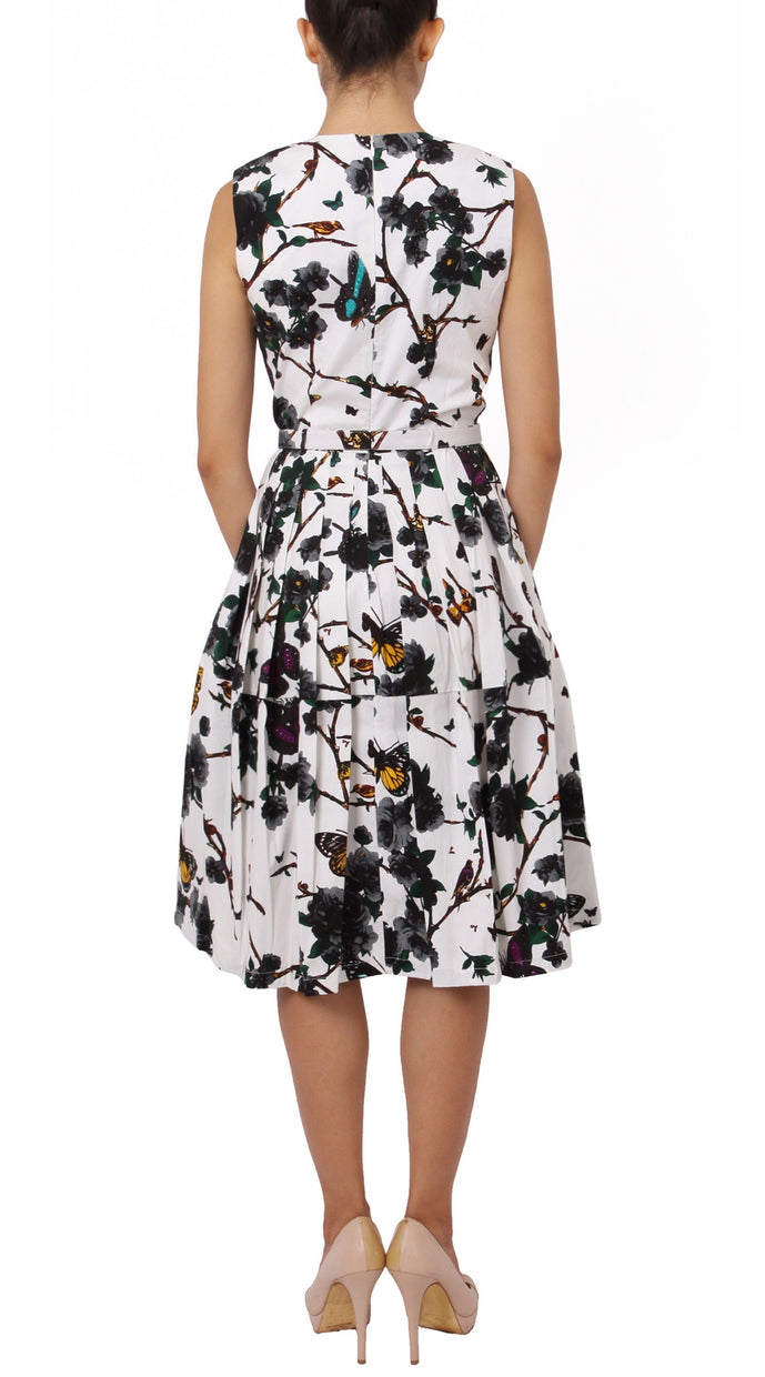 Sleeveless | Rose Butterfly | White Black | Back | Dress By Samantha Sung