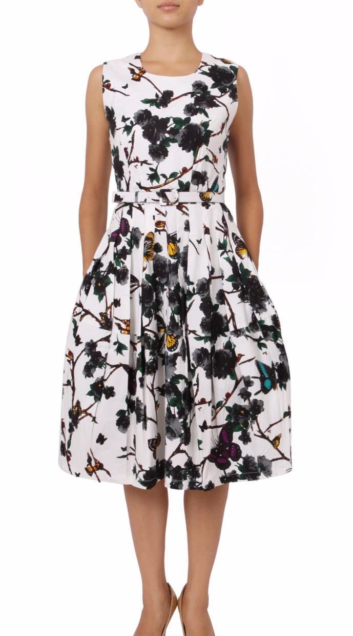 Sleeveless | Rose Butterfly| White Black | Front | Dress By Samantha Sung