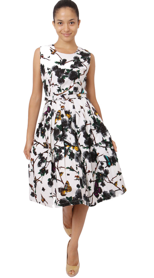 Sleeveless | Rose Butterfly | White Black | Front-1 | Dress By Samantha Sung