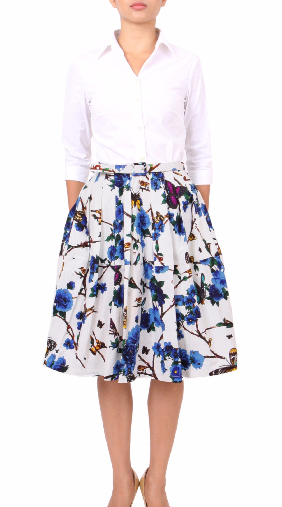 Regular | Rose Butterfly | White Cobalt Blue | Front | Skirt By Samantha Sung