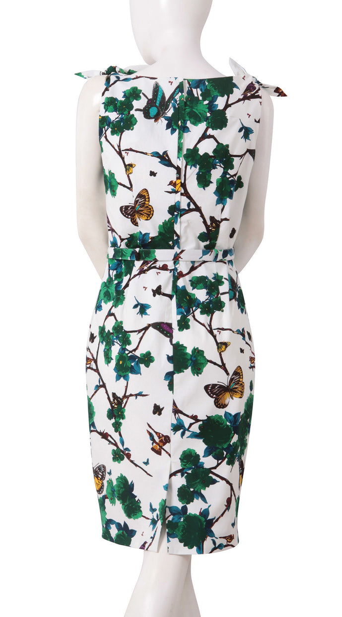 Tie Shoulder | Rose Butterfly | White Pine Green | Back | Dress By Samantha Sung