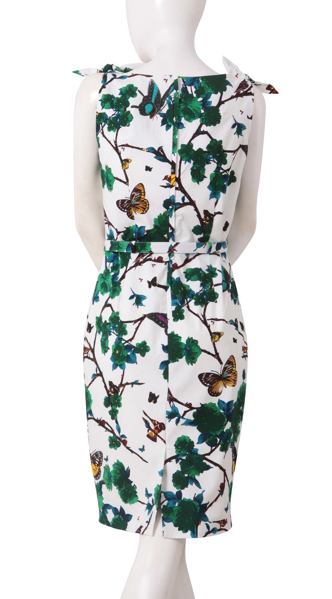 Tie Shoulder | Rose Butterfly | White Pine Green | Back | Dress By Samantha Sung