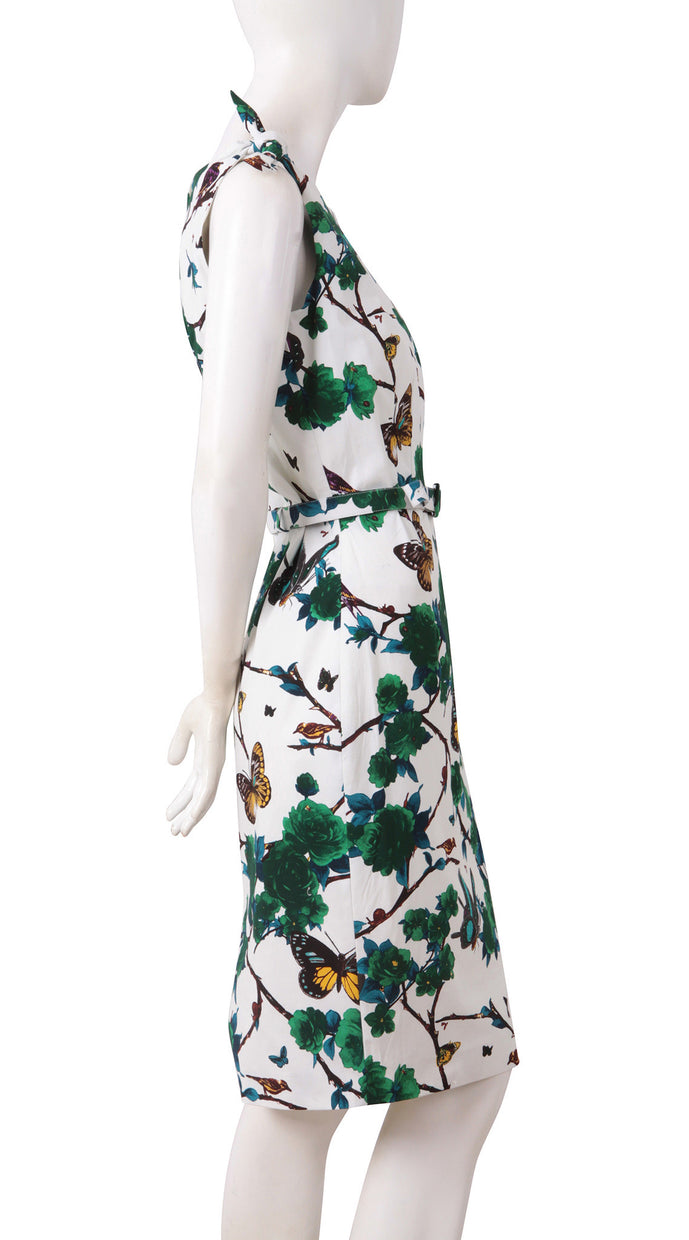 Tie Shoulder | Rose Butterfly | White Pine Green | Right | Dress By Samantha Sung