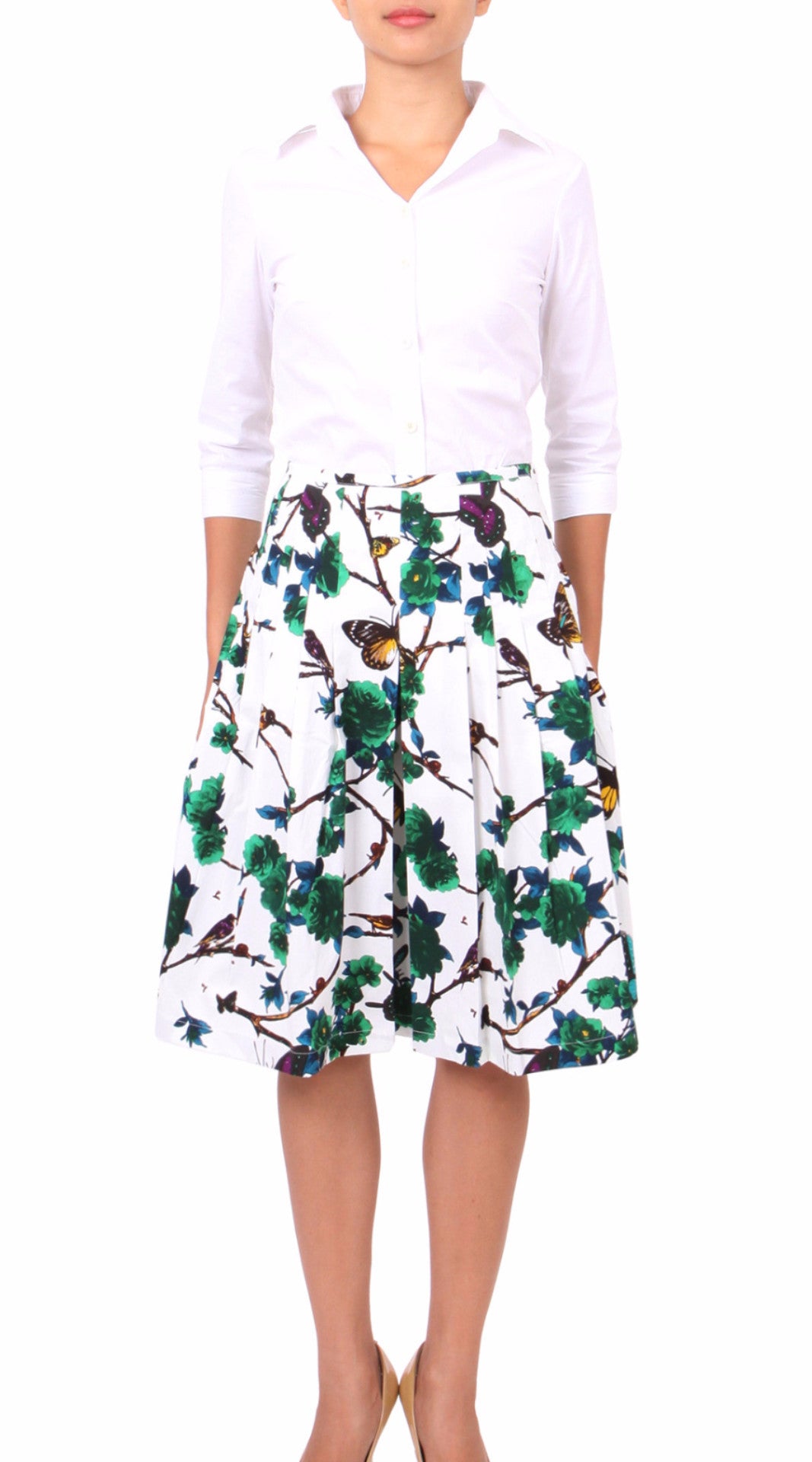 Regular | Rose Butterfly | White Pine Green | Front | Dress By Samantha Sung