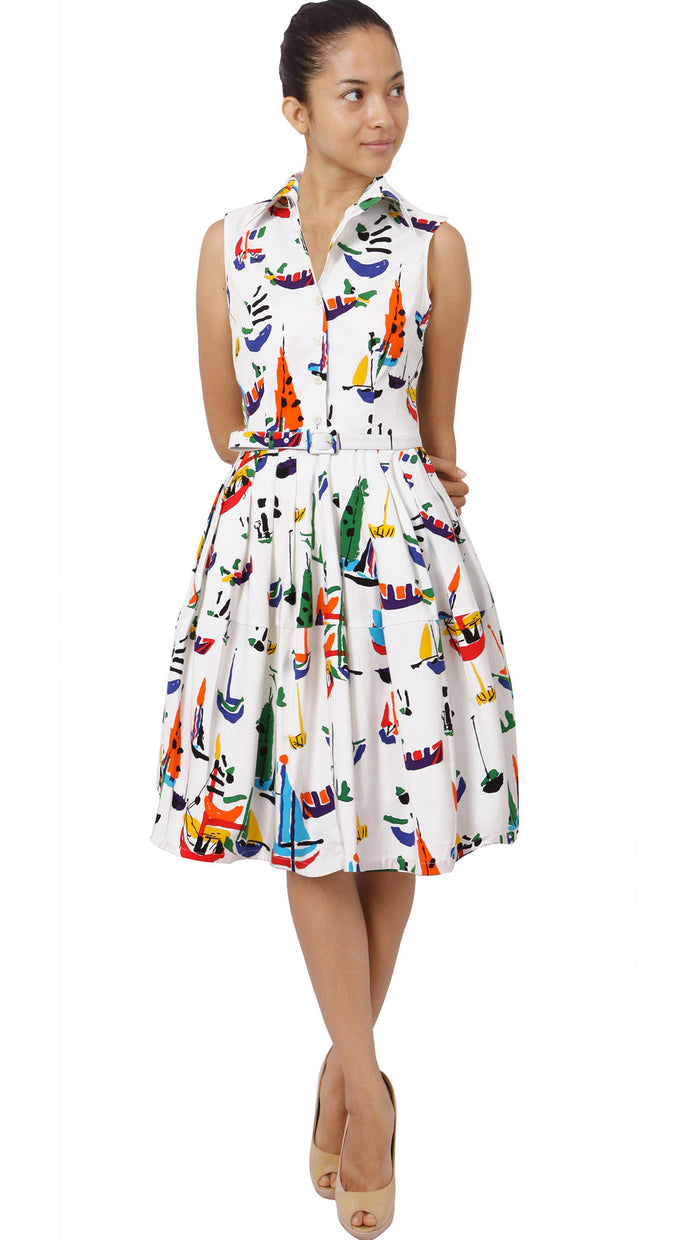 Sleeveless | Sail Boat | Original | Front | Shirt Dress By Samantha Sung