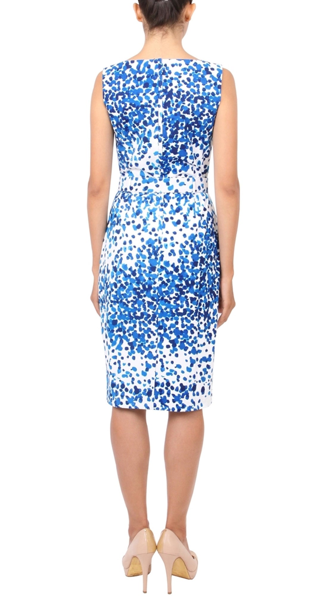 Sleeveless | Seurat | White Cobalt Blue | Back | Dress By Samantha Sung