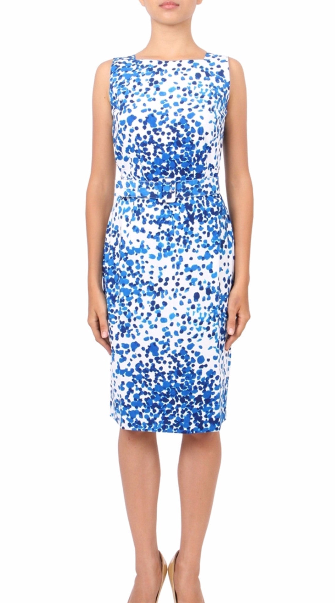 Sleeveless | Seurat | White Cobalt Blue | Front | Dress By Samantha Sung