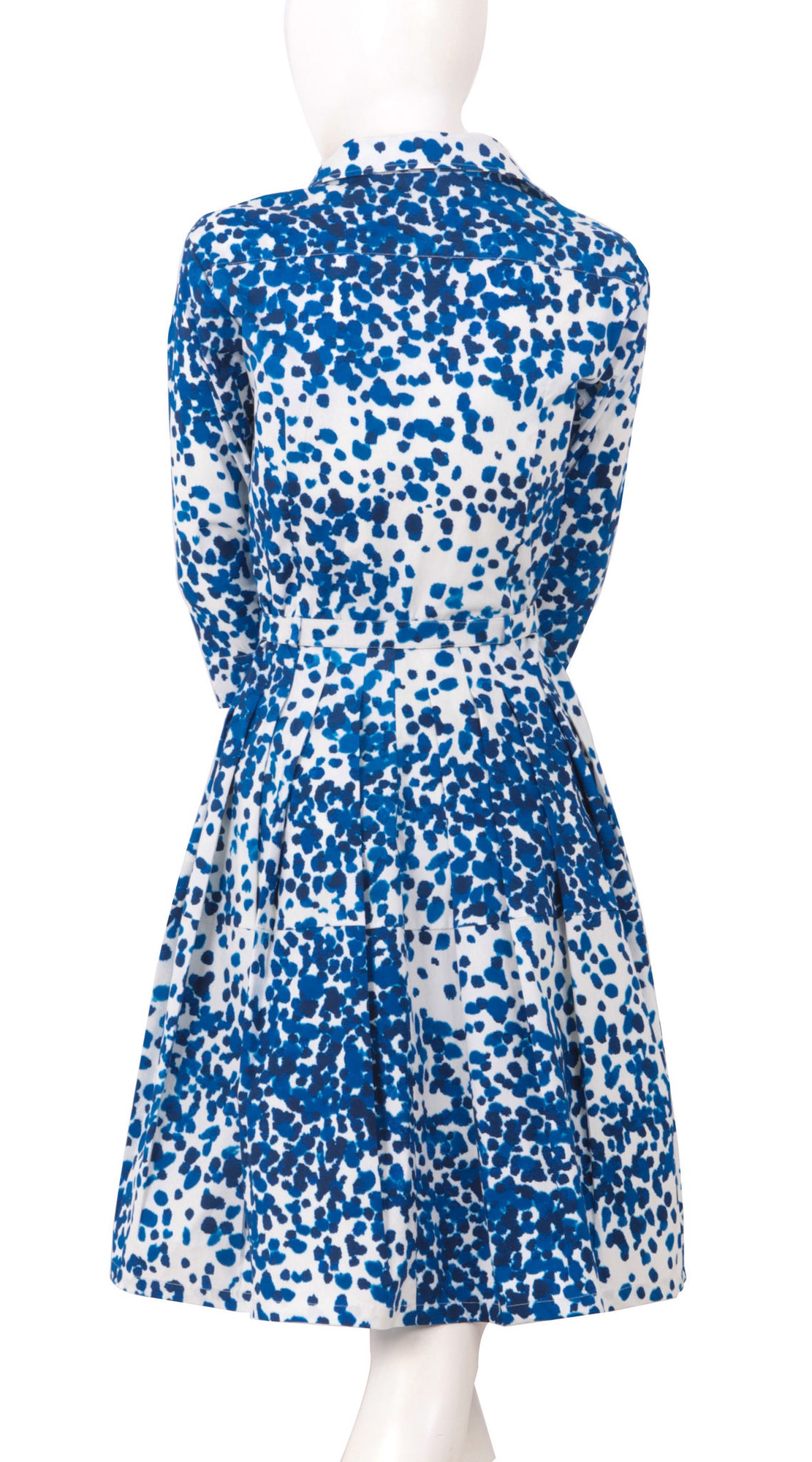 3/4 Sleeve | Seurat | White Cobalt Blue | Back | Shirt Dress By Samantha Sung