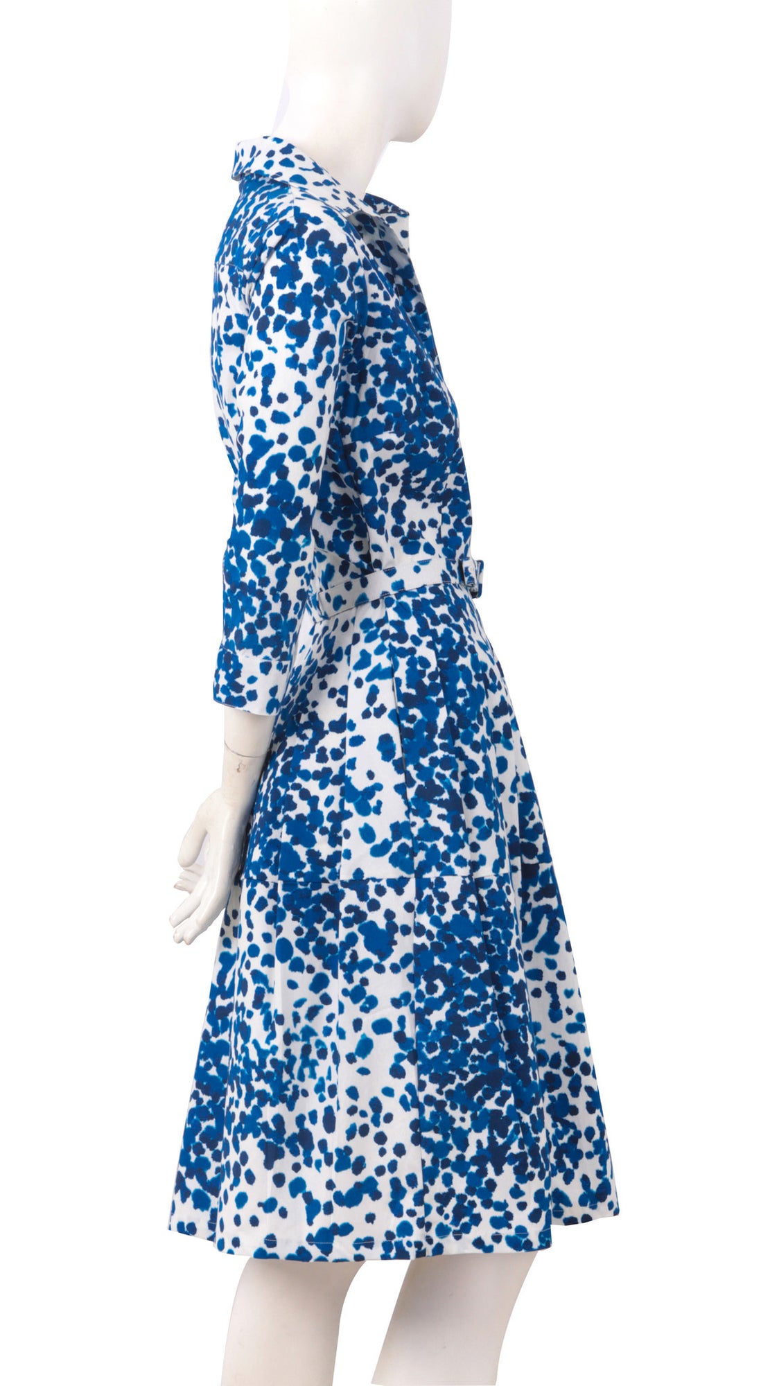 3/4 Sleeve | Seurat | White Cobalt Blue | Right | Shirt Dress By Samantha Sung