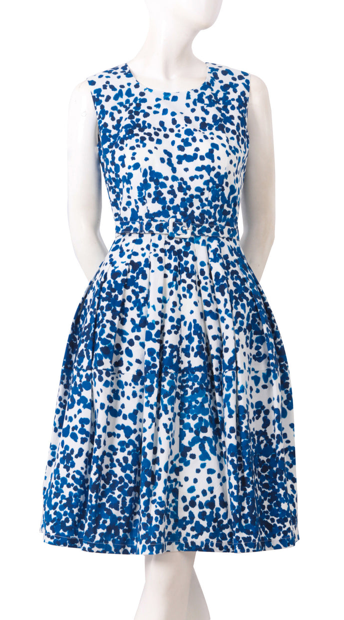 Sleeveless | Seurat | White Cobalt Blue | Front | Dress By Samantha Sung