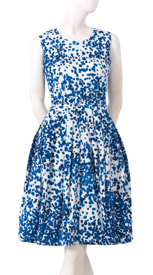 Sleeveless | Seurat | White Cobalt Blue | Front | Dress By Samantha Sung