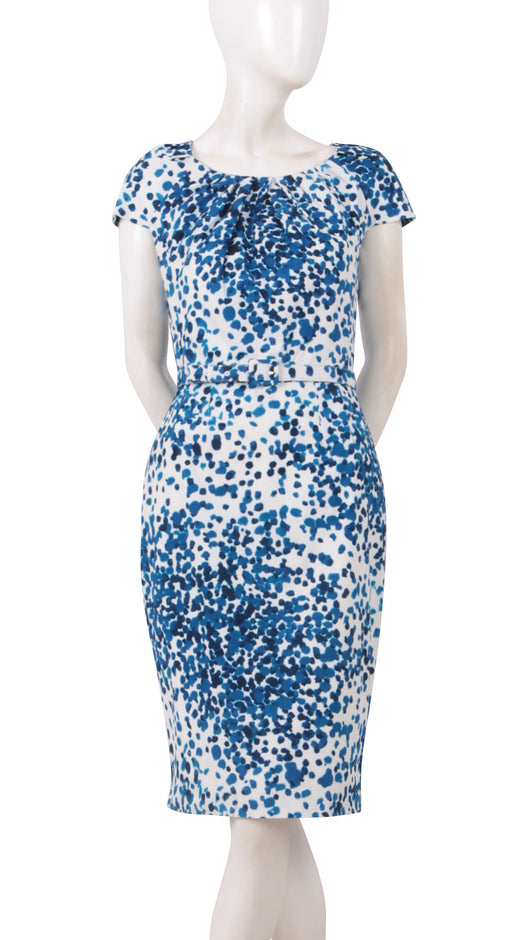 Cap Sleeve | Seurat | White Cobalt Blue | Front | Dress By Samantha Sung