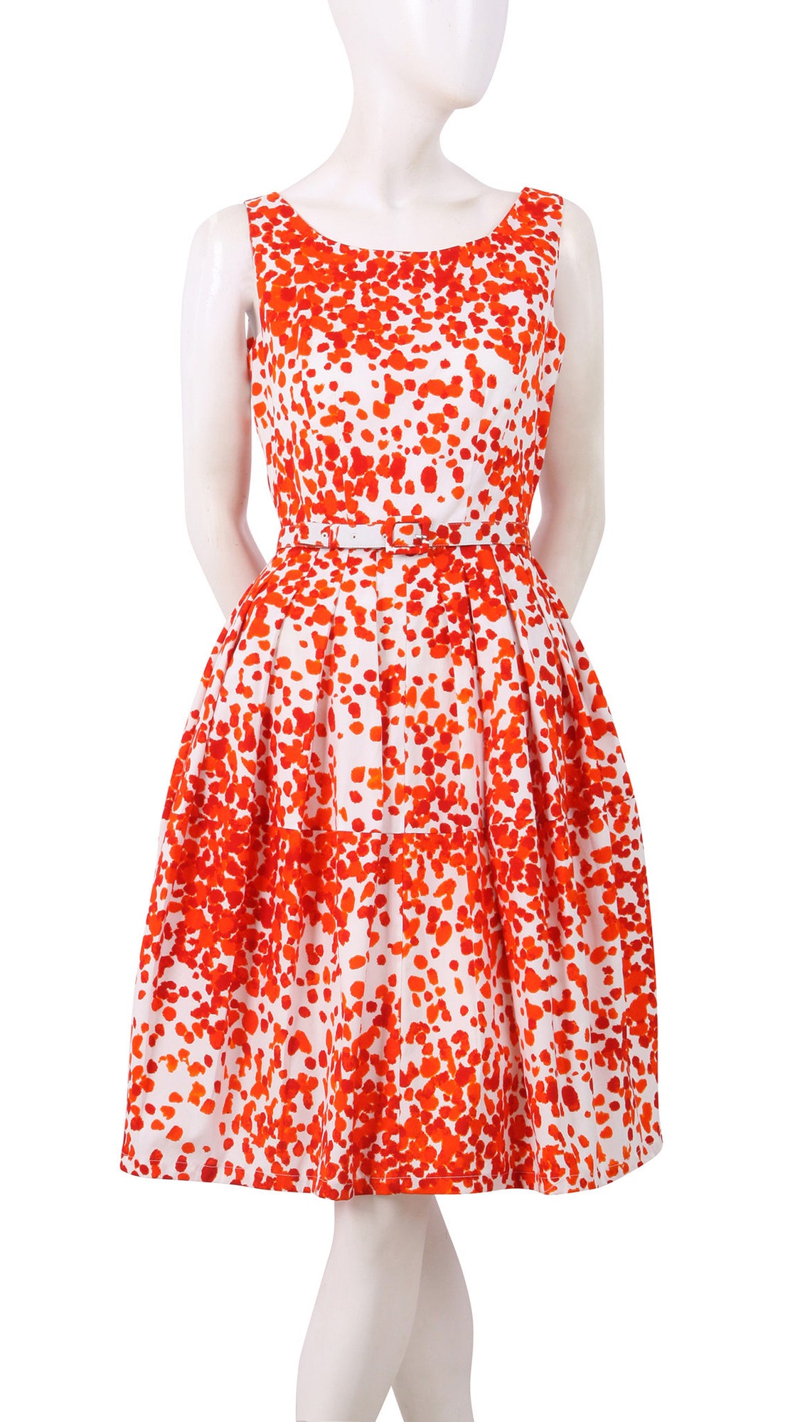 Sleeveless | Seurat | White Indian Red | Front | Shirt Dress By Samantha Sung