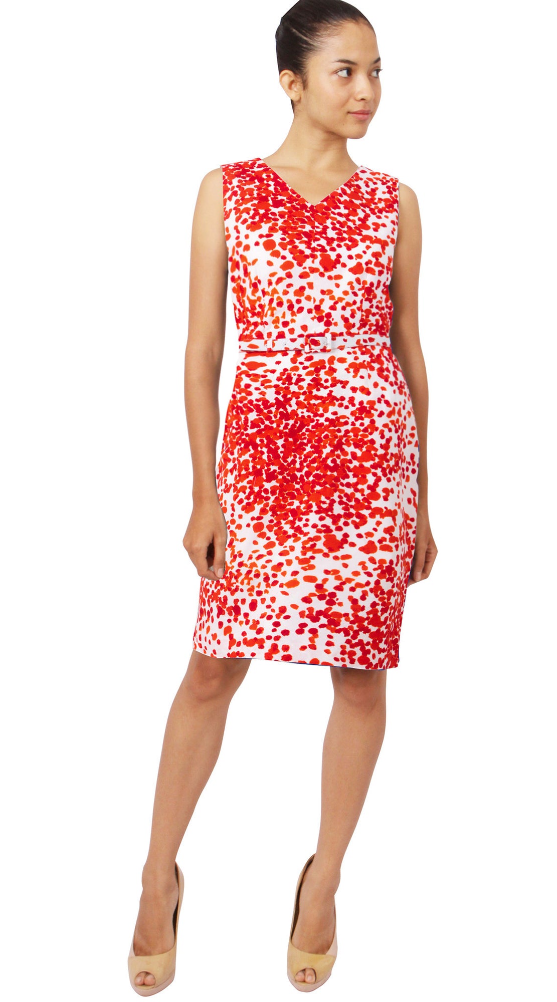 Sleeveless | Seurat | White Indian Red | Front | Dress By Samantha Sung