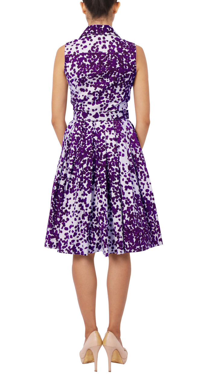 Sleeveless | Seurat | White Lilac | Back | Shirt Dress By Samantha Sung