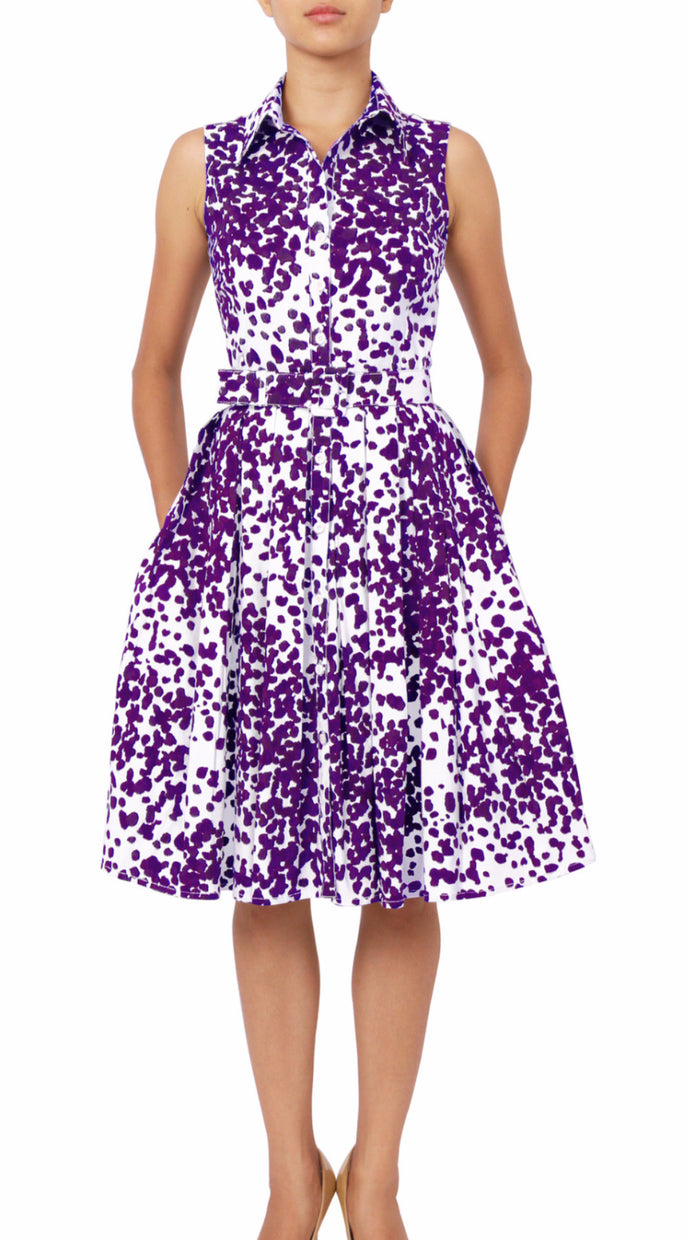 Sleeveless | Seurat | White Lilac | Front | Shirt Dress By Samantha Sung