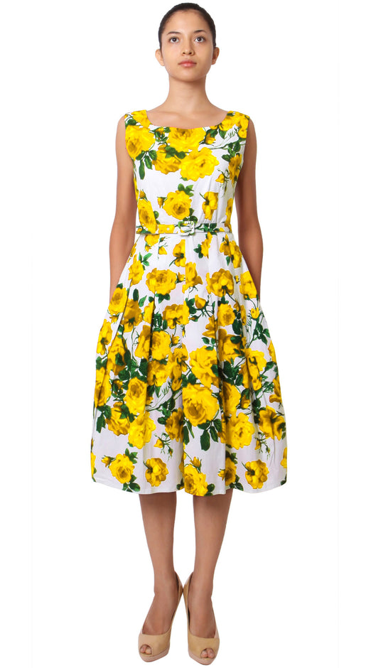 Sleeveless | Sicilian Rose | White Orange | Front-1 | Dress By Samantha Sung