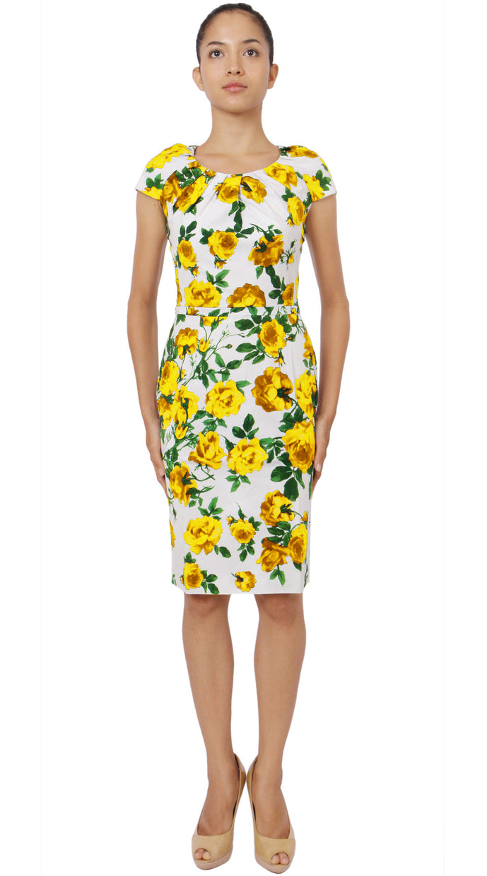 Cap Sleeve | Sicilian Rose | White Chrome Yellow | Front | Dress By Samantha Sung