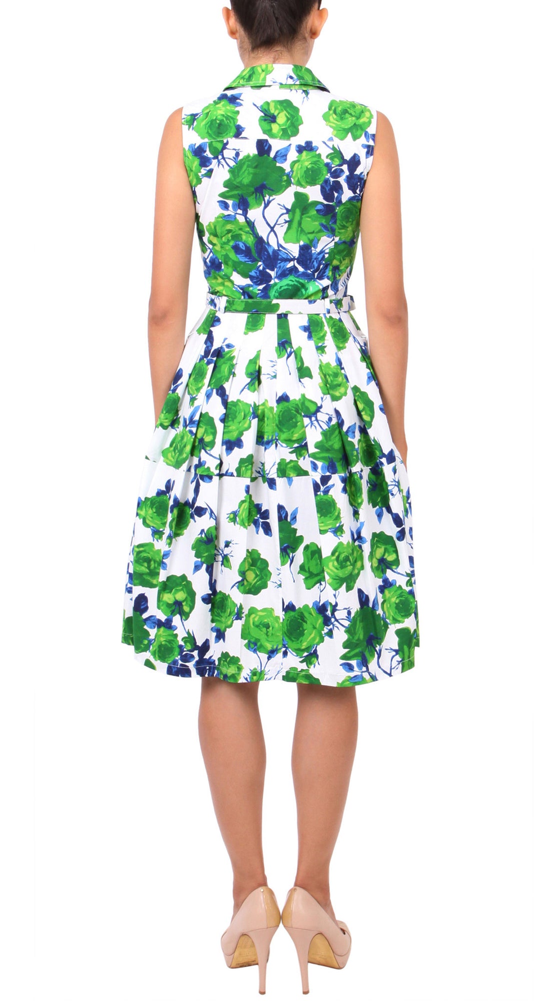 Sleeveless | Sicilian Rose | White Grass Green | Back | Shirt Dress By Samantha Sung