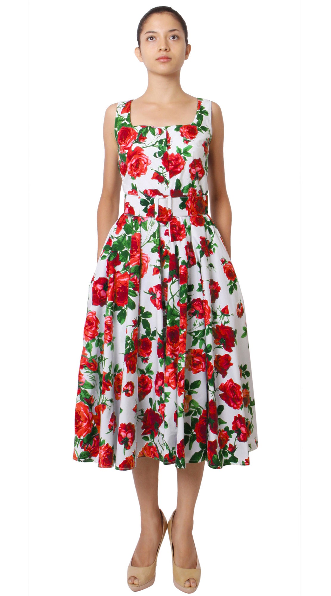 Sleeveless | Sicilian Rose | White Indian Red | Front | Dress By Samantha Sung