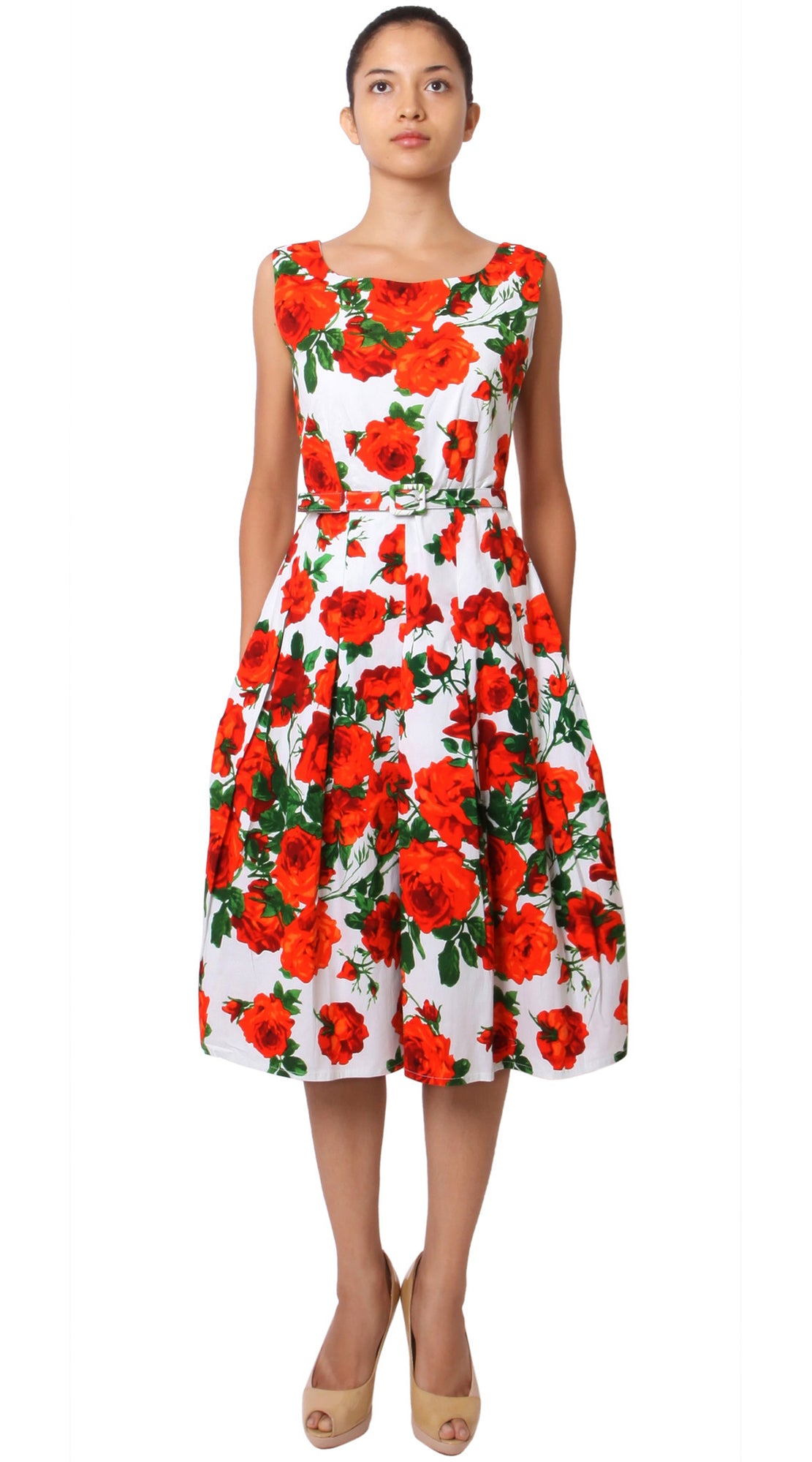 Sleeveless | Sicilian Rose | White Orange | Front | Dress By Samantha Sung