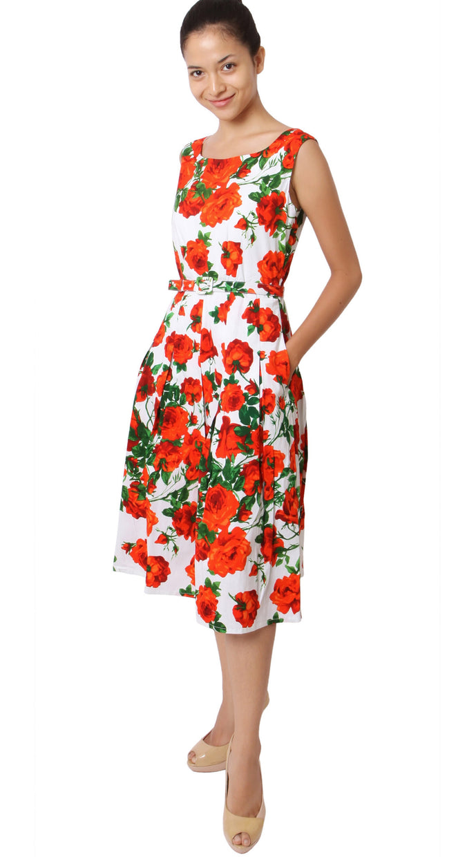 Sleeveless | Sicilian Rose | White Orange | Front-1 | Dress By Samantha Sung