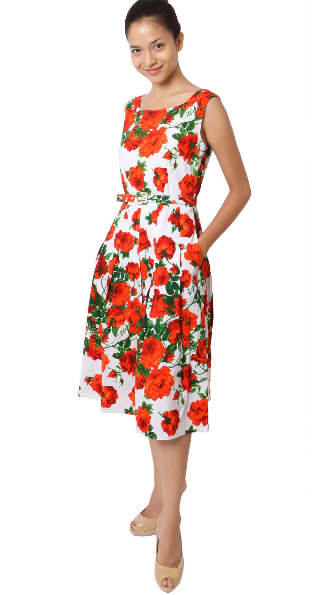Sleeveless | Sicilian Rose | White Orange | Front-1 | Dress By Samantha Sung