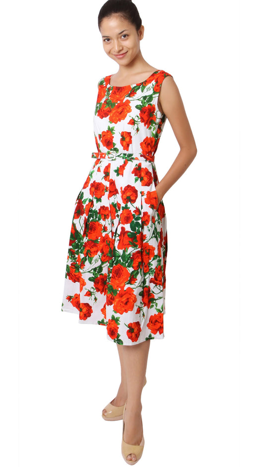 Sleeveless | Sicilian Rose | White Orange | Front-1 | Dress By Samantha Sung