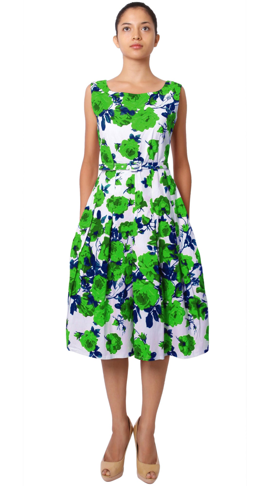 Sleeveless | Sicilian Rose | White Pine Green | Front | Dress By Samantha Sung