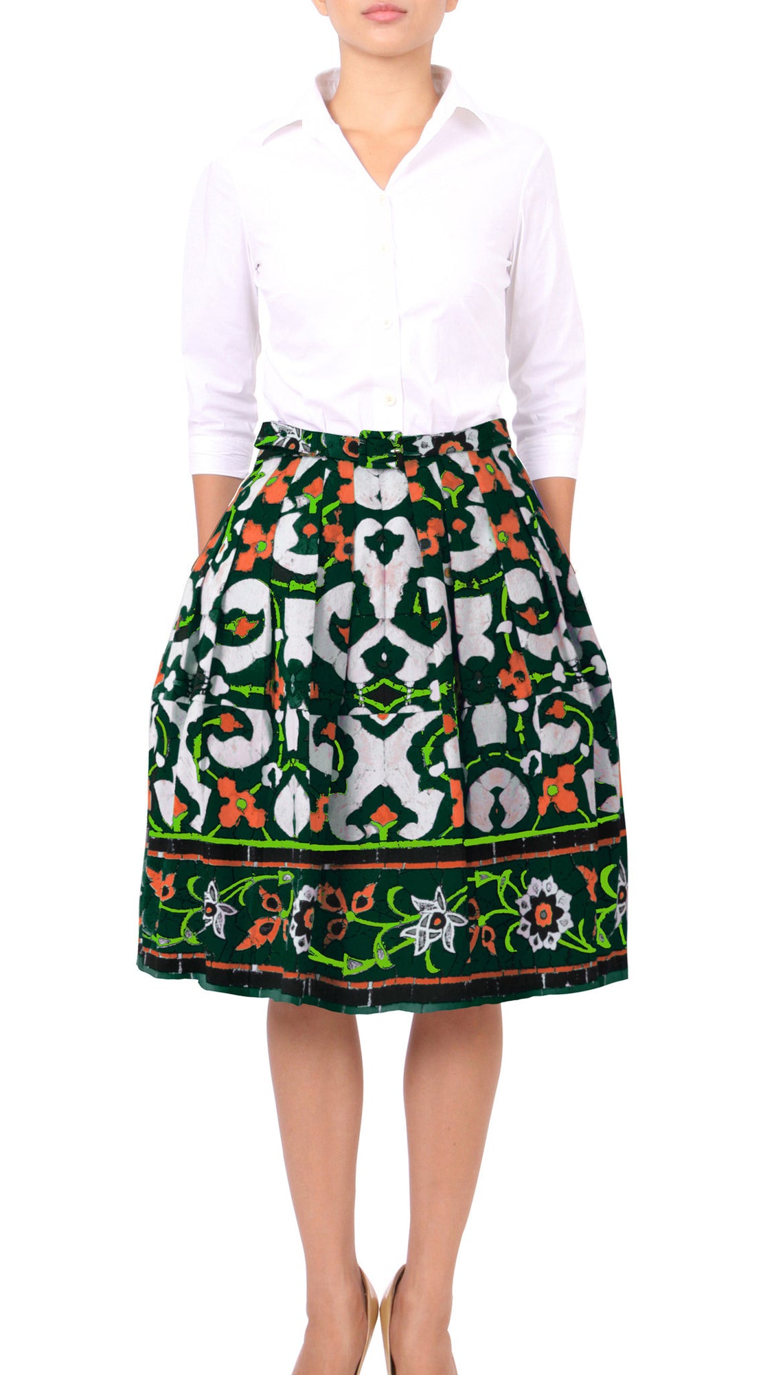 Regular | Sophia Tile | Deep Green Coral | Front | Skirt By Samantha Sung