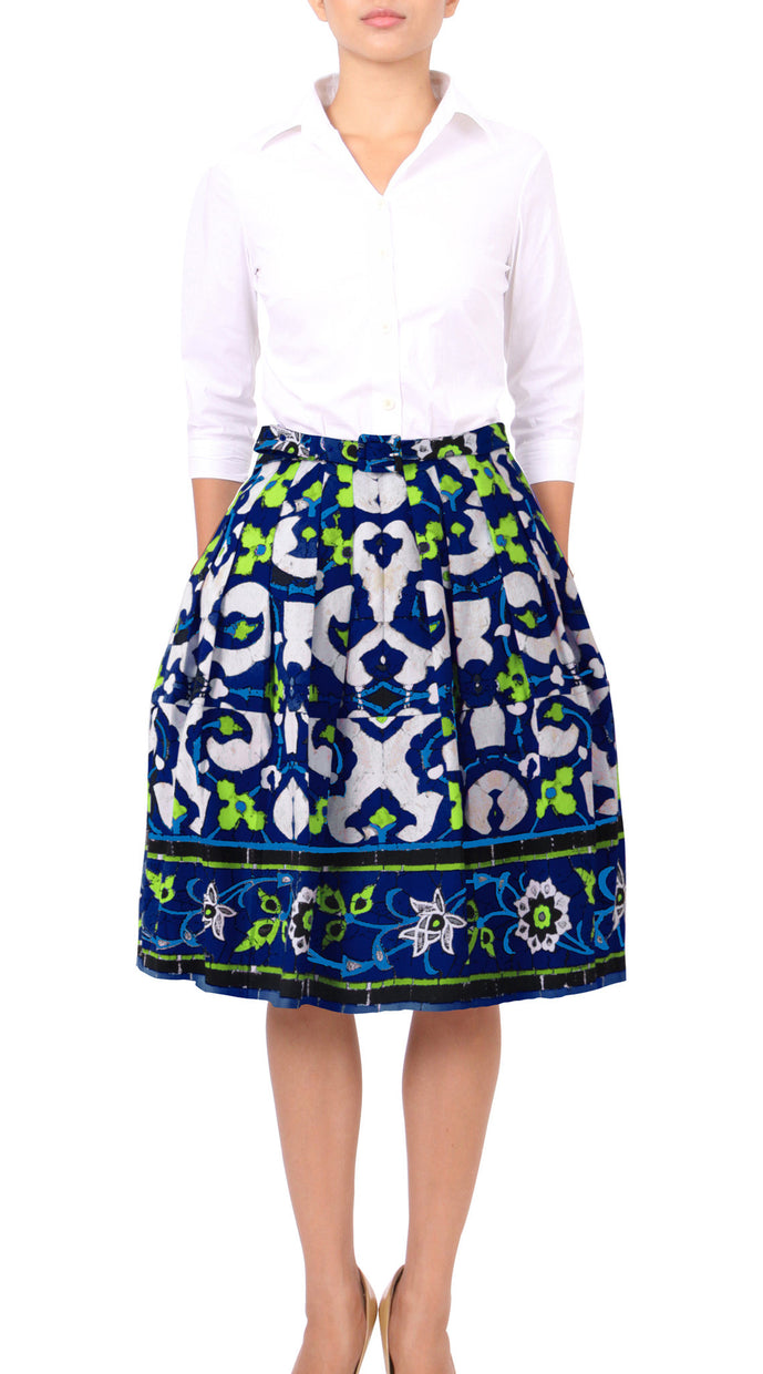 Regular | Sophia Tile | Indigo Lime Green | Front | Skirt By Samantha Sung
