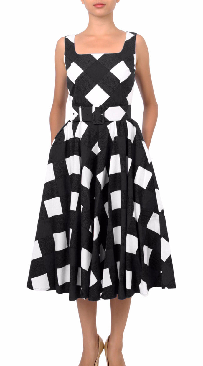 Sleeveless | Stella Check | White Black | Front | Dress By Samantha Sung
