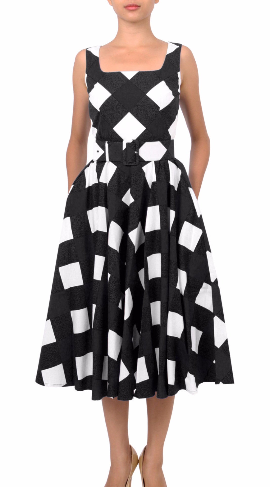 Sleeveless | Stella Check | White Black | Front | Dress By Samantha Sung