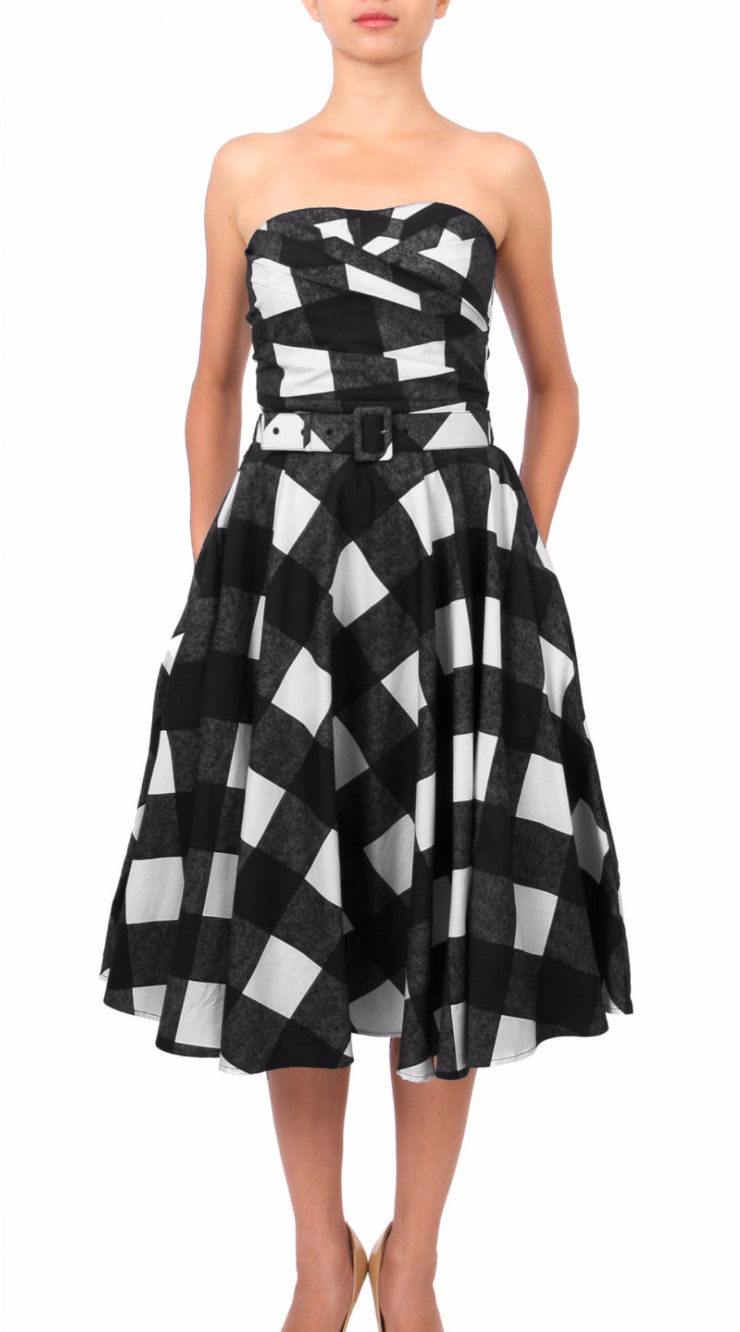 Strapless | Stella Check | White Black | Front | Dress By Samantha Sung